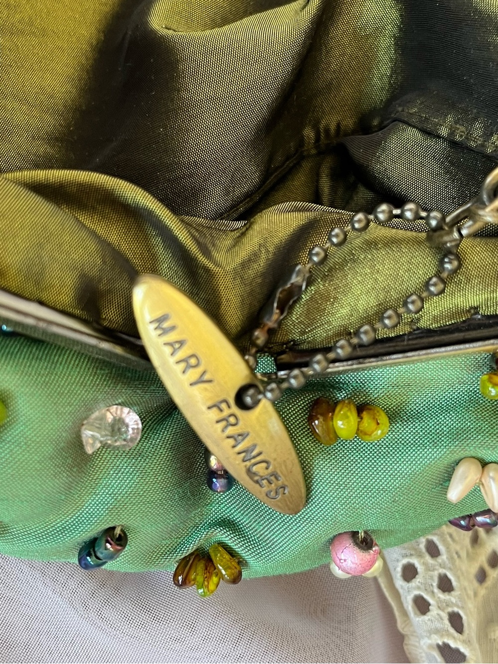 Mary Frances Beaded Purse Sage Green with Pastel Accents, GUC Vintage - Picture 9 of 14